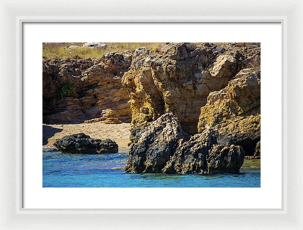 Rocks And Sea Of Spinalonga - Framed Print