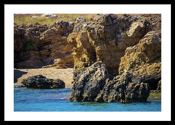 Rocks And Sea Of Spinalonga - Framed Print