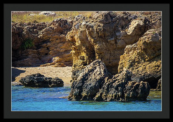 Rocks And Sea Of Spinalonga - Framed Print