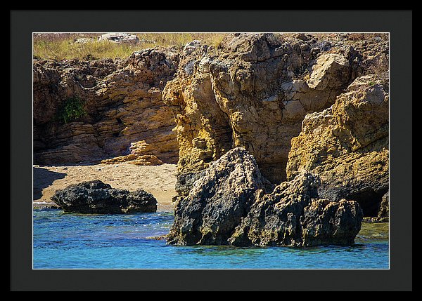 Rocks And Sea Of Spinalonga - Framed Print