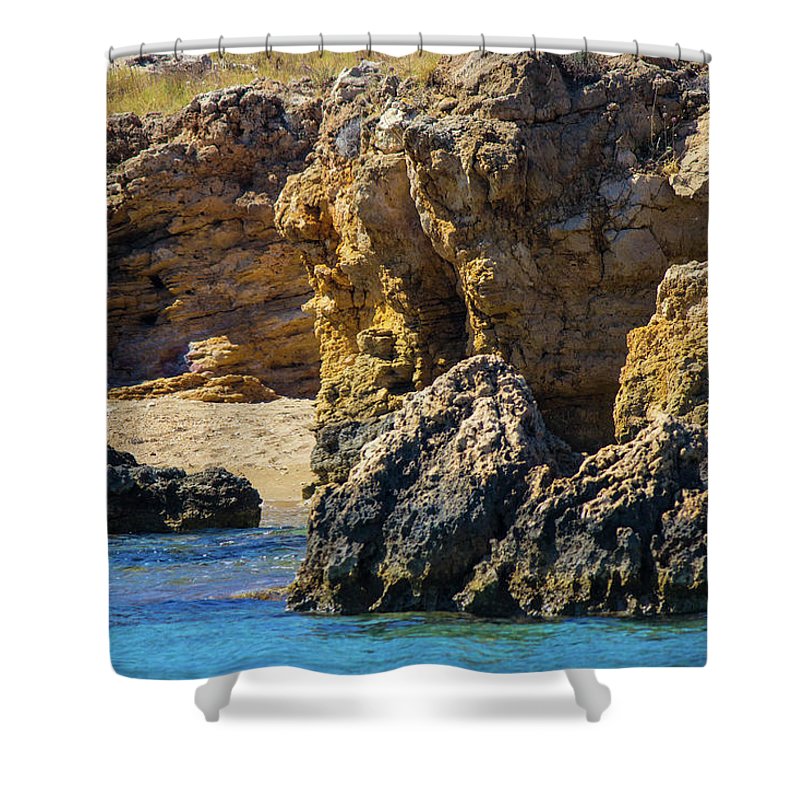 Rocks And Sea Of Spinalonga - Shower Curtain