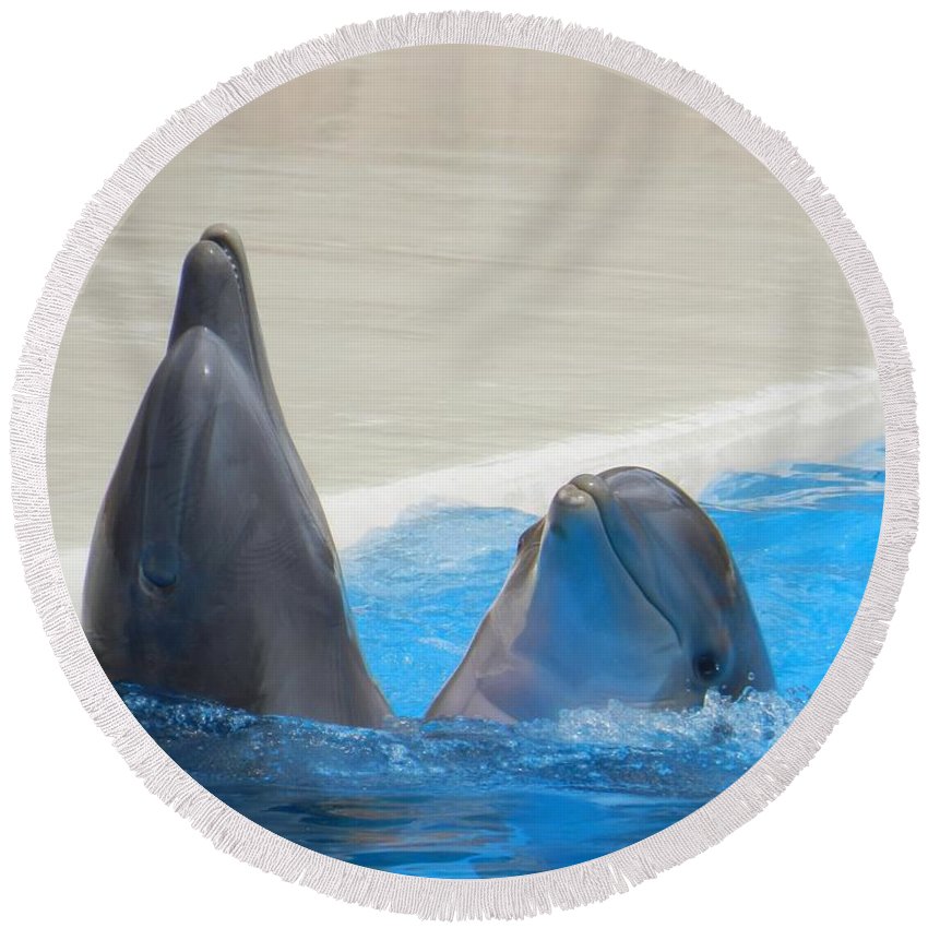 When Dolphins Dance - Round Beach Towel